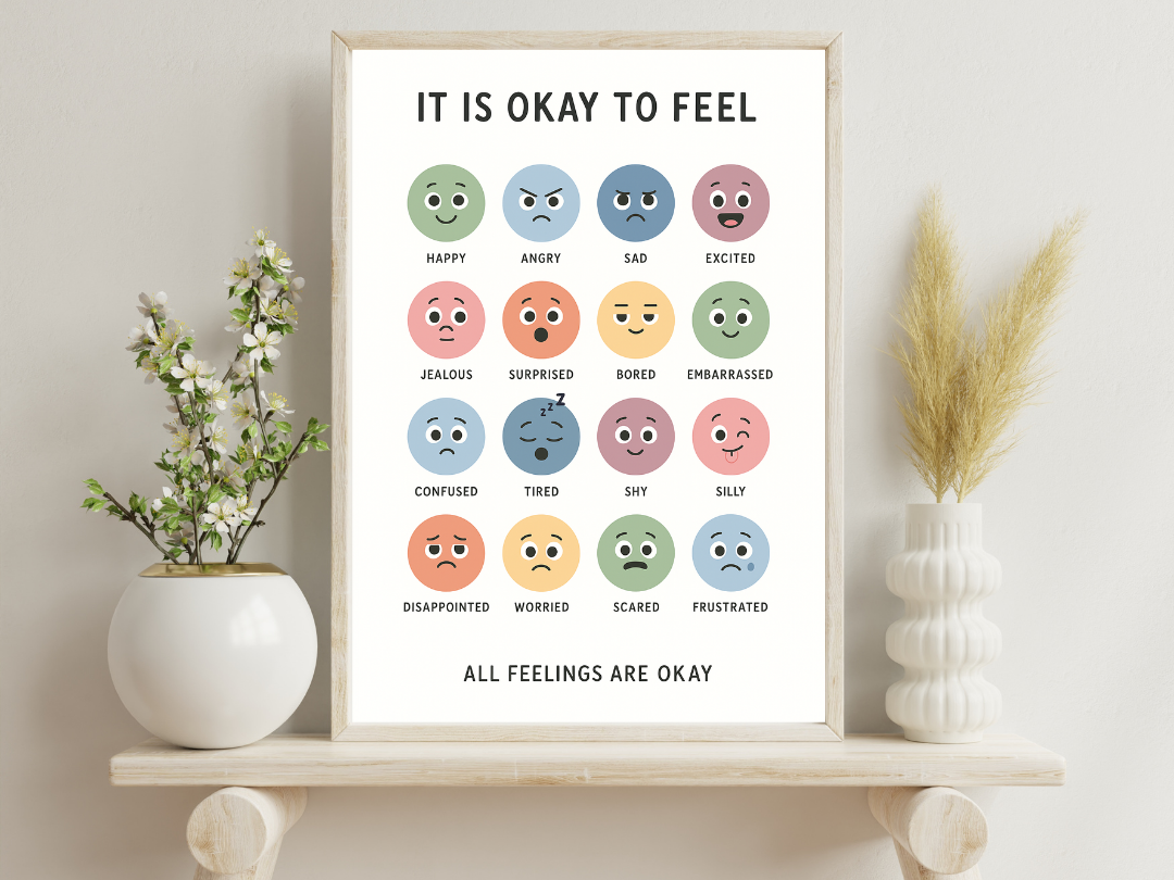 It’s Okay to Feel Wall Art – Kids Emotions & Mental Health Poster | Digital Download