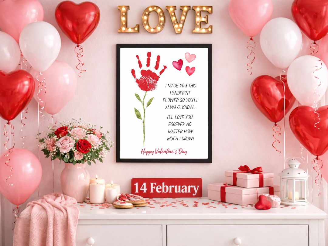 Handprint Flower Wall Art – Valentine’s Family Gift & Love Keepsake | Digital Download