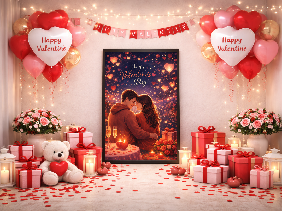 Happy Valentine’s Day Couple Wall Art – Romantic Decor & Gift | Digital Download