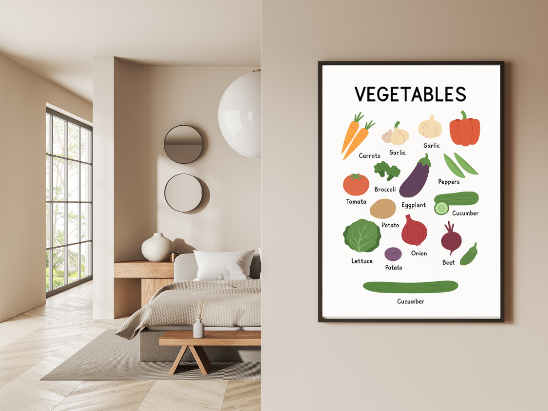 Vegetables Educational Poster – Kids Learning Wall Art & Montessori Print | Digital Download
