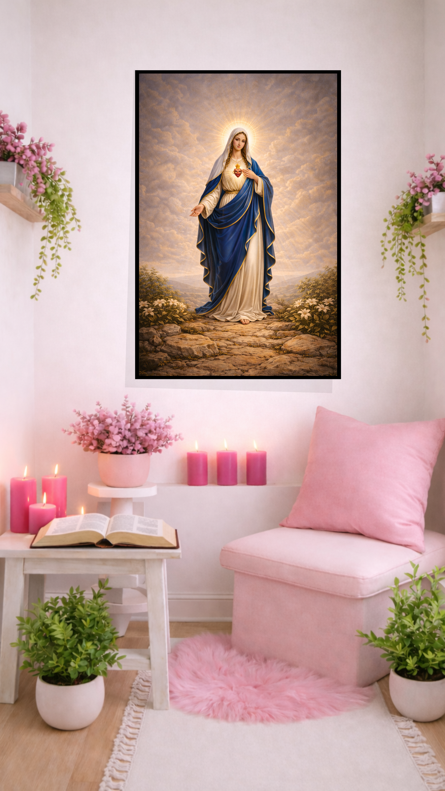 Virgin Mary Watercolor Wall Art – Christian Spiritual Home Decor