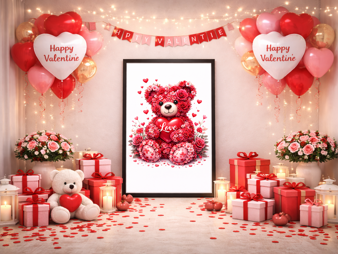 Floral Teddy Bear Love Wall Art – Valentine’s Day Decor & Gift | Digital Download