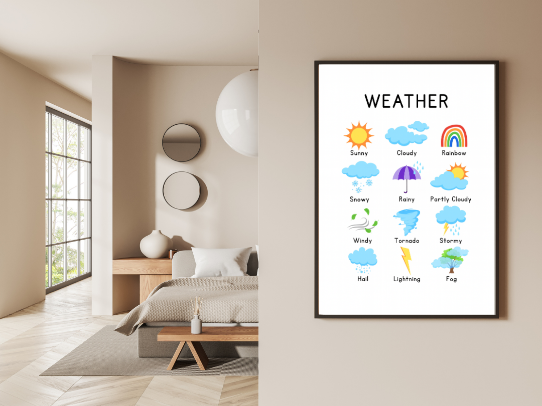 Kids Weather Chart – Montessori Learning Poster & Classroom Wall Art | Digital Download