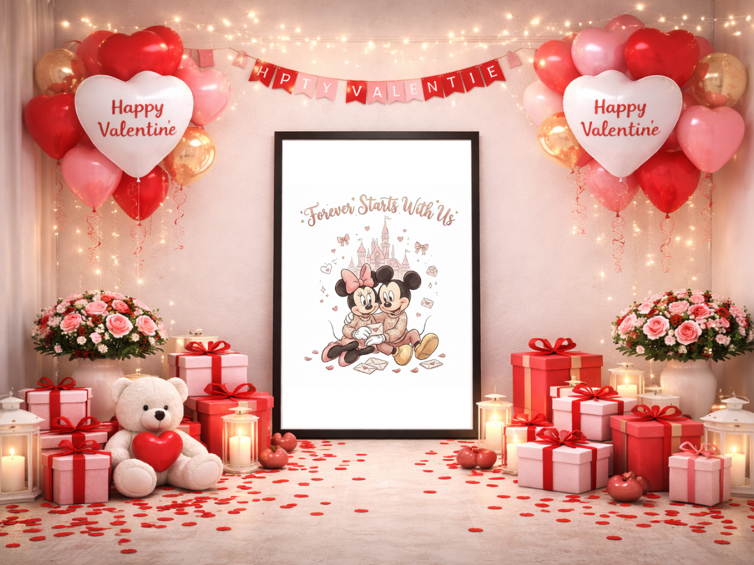 Forever Starts With Us – Mickey & Minnie Valentine Wall Art & Love Gift| Digital Download