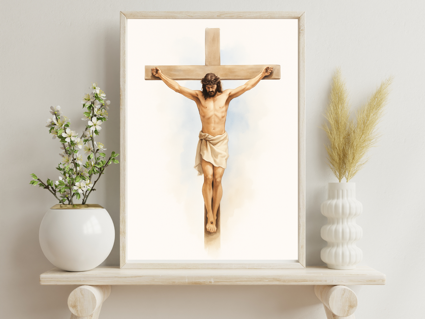 Jesus on the Cross Wall Art – Crucifixion Watercolor Christian Faith Print