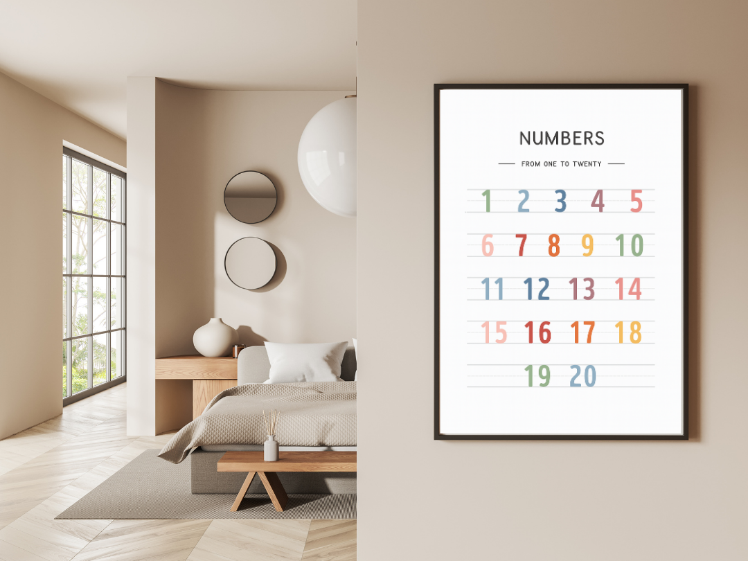 Numbers 1–20 Poster – Kids Counting & Math Educational Wall Art | Digital Download