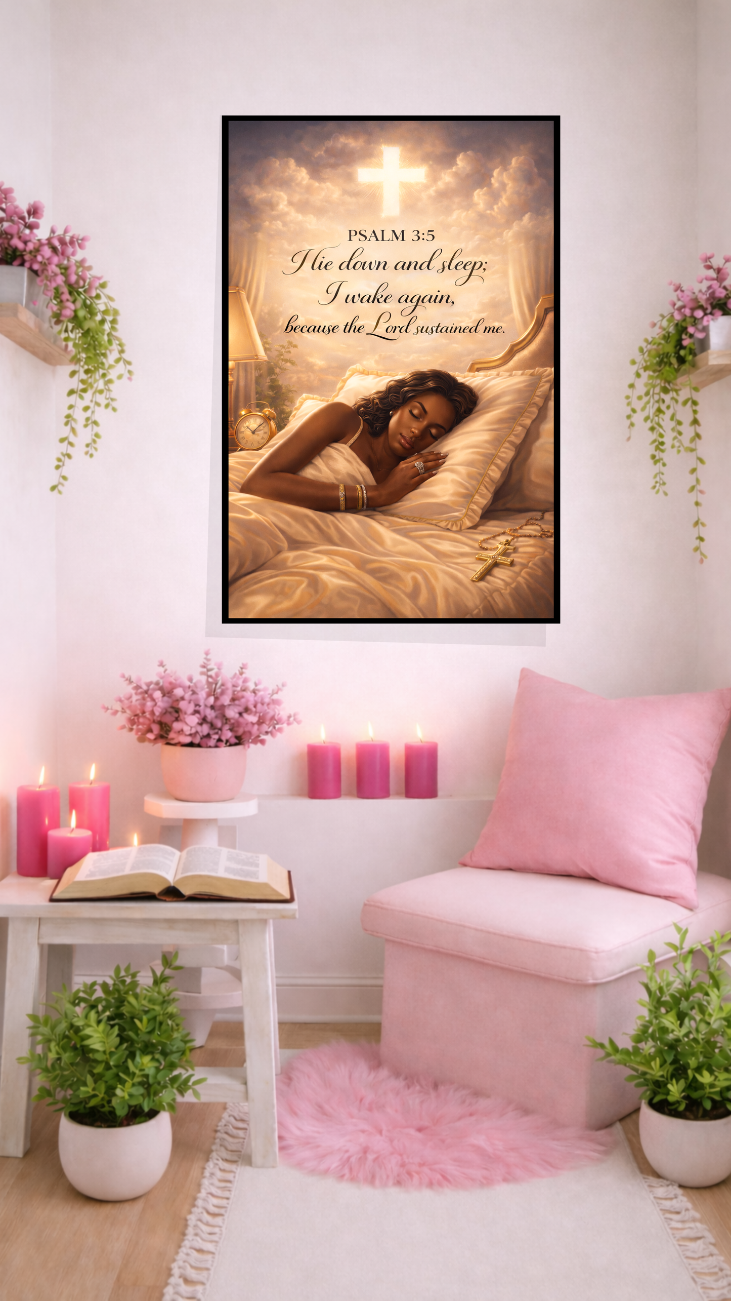 Psalm 3:5 “I Lie Down and Sleep; I Wake Again” Bible Verse Wall Art