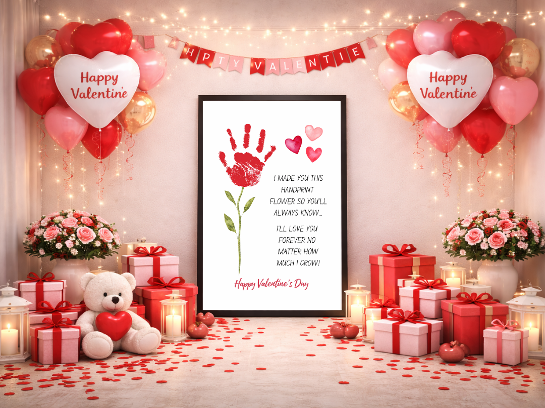 Handprint Flower Wall Art – Valentine’s Family Gift & Love Keepsake | Digital Download