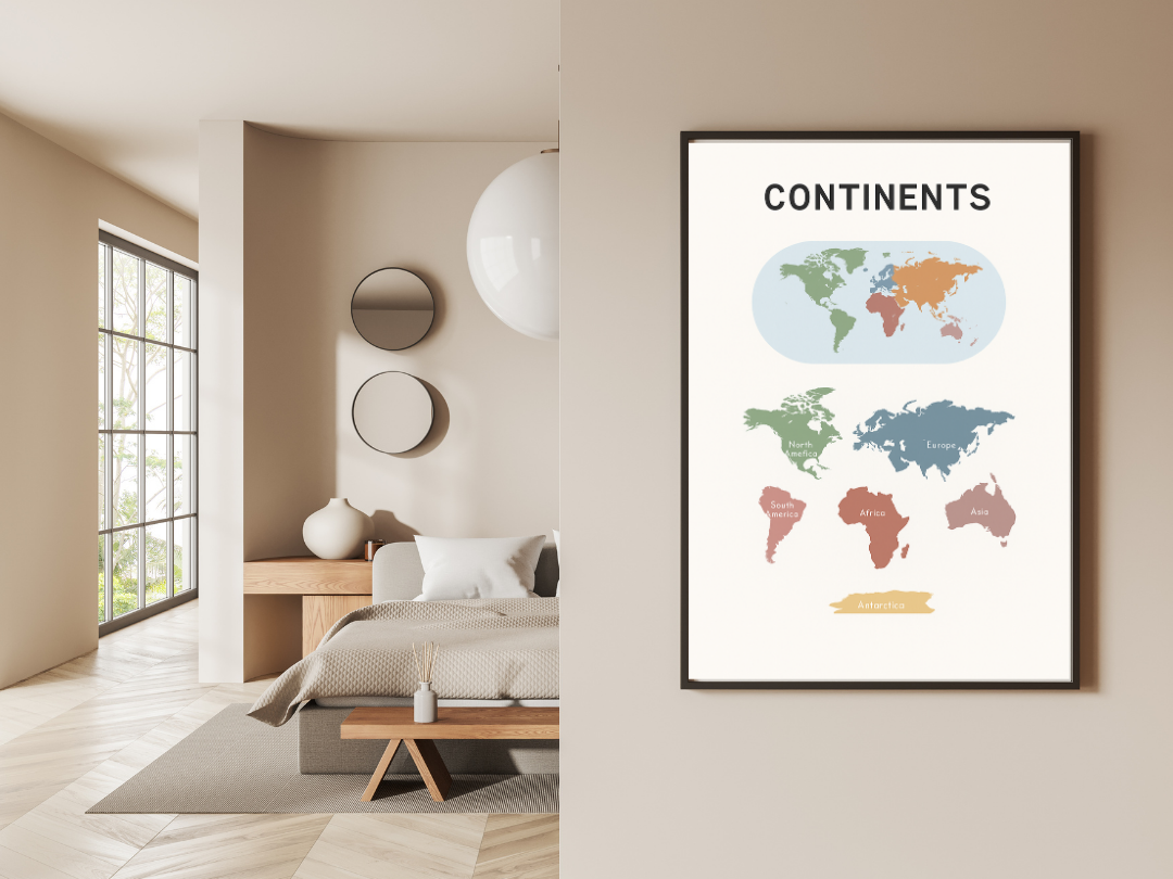 World Map Poster – Educational Geography Wall Art for Kids & Adults | Digital Download