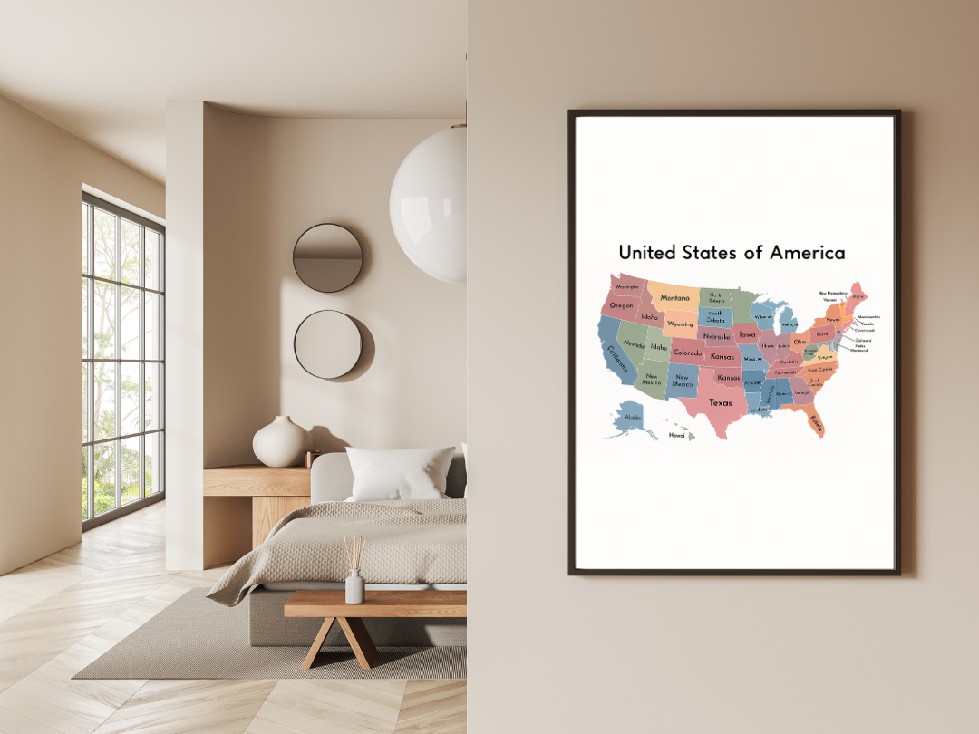USA Map Poster – Educational States Wall Art for Kids | Digital Download