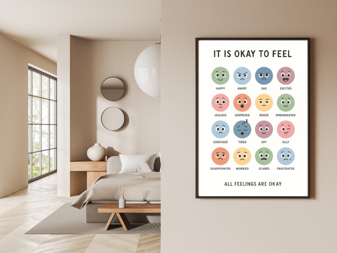 It’s Okay to Feel Wall Art – Kids Emotions & Mental Health Poster | Digital Download