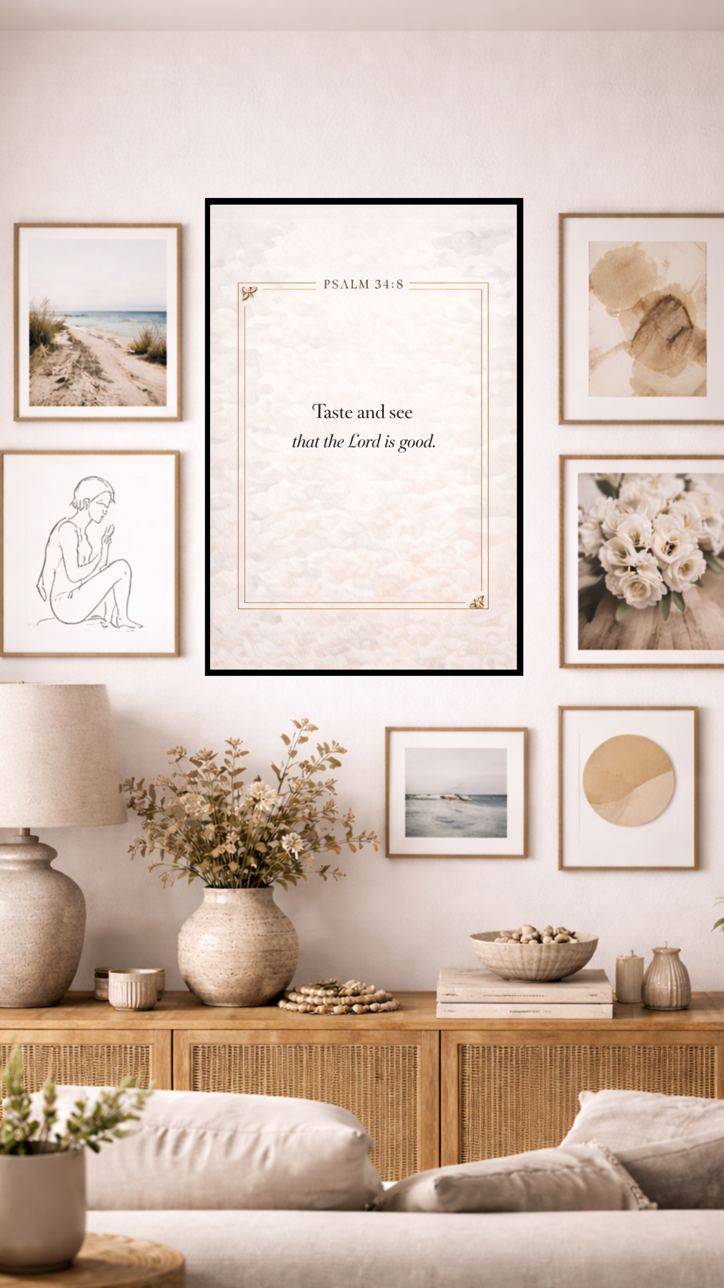 Psalm 34:8 “Taste and See That the Lord Is Good” Bible Verse Wall Art – Christian Home Decor