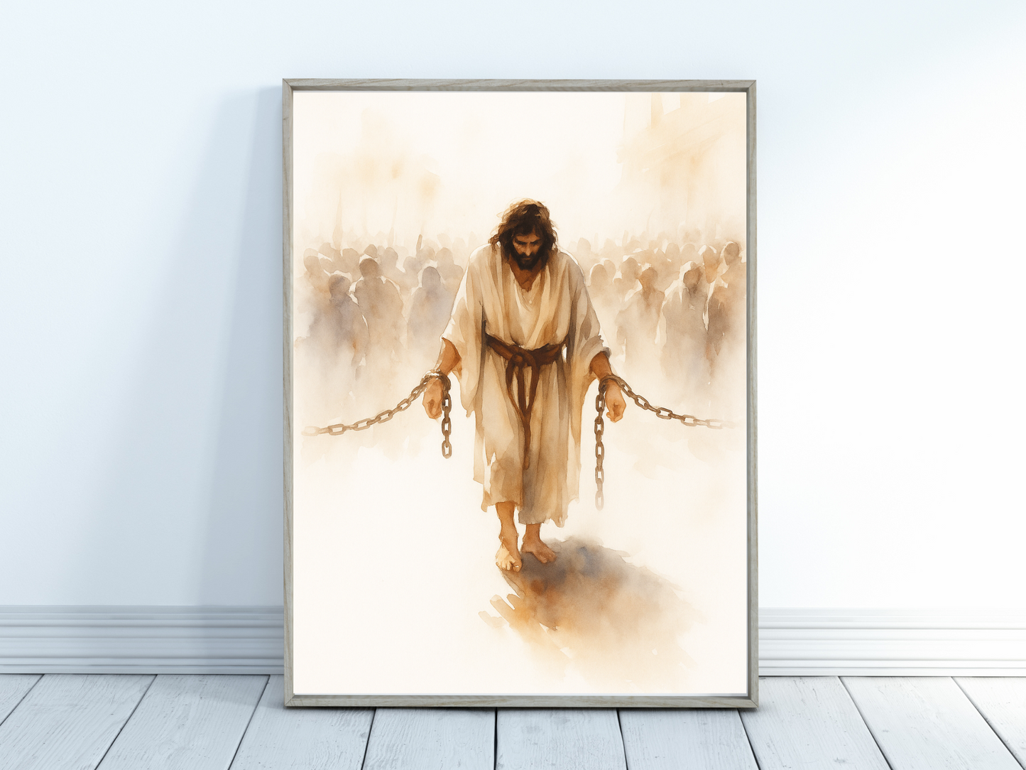 Jesus in Chains Wall Art – Crucifixion Christian Watercolor Print