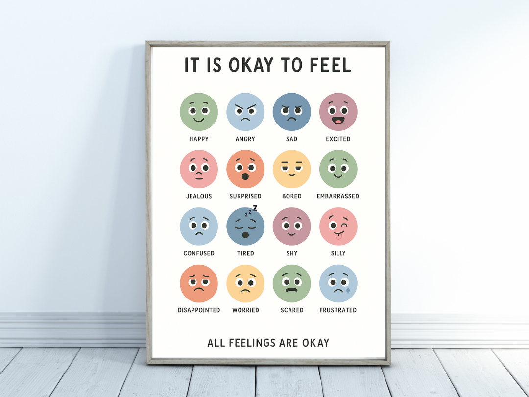 It’s Okay to Feel Wall Art – Kids Emotions & Mental Health Poster | Digital Download