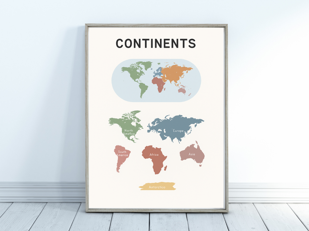 World Map Poster – Educational Geography Wall Art for Kids & Adults | Digital Download