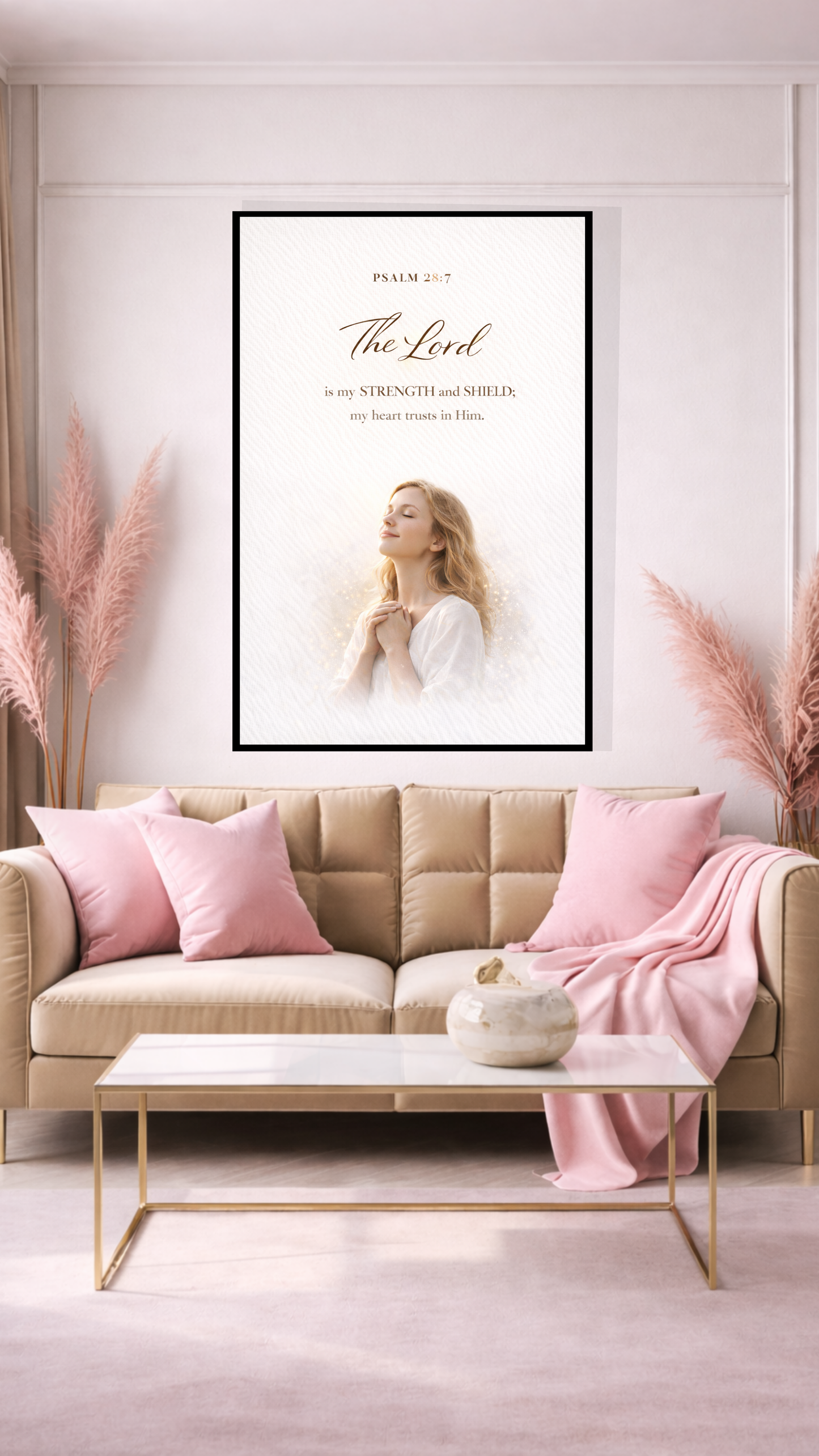 Psalm 28:7 “The Lord Is My Strength and My Shield” Bible Verse Wall Art – Home Decor