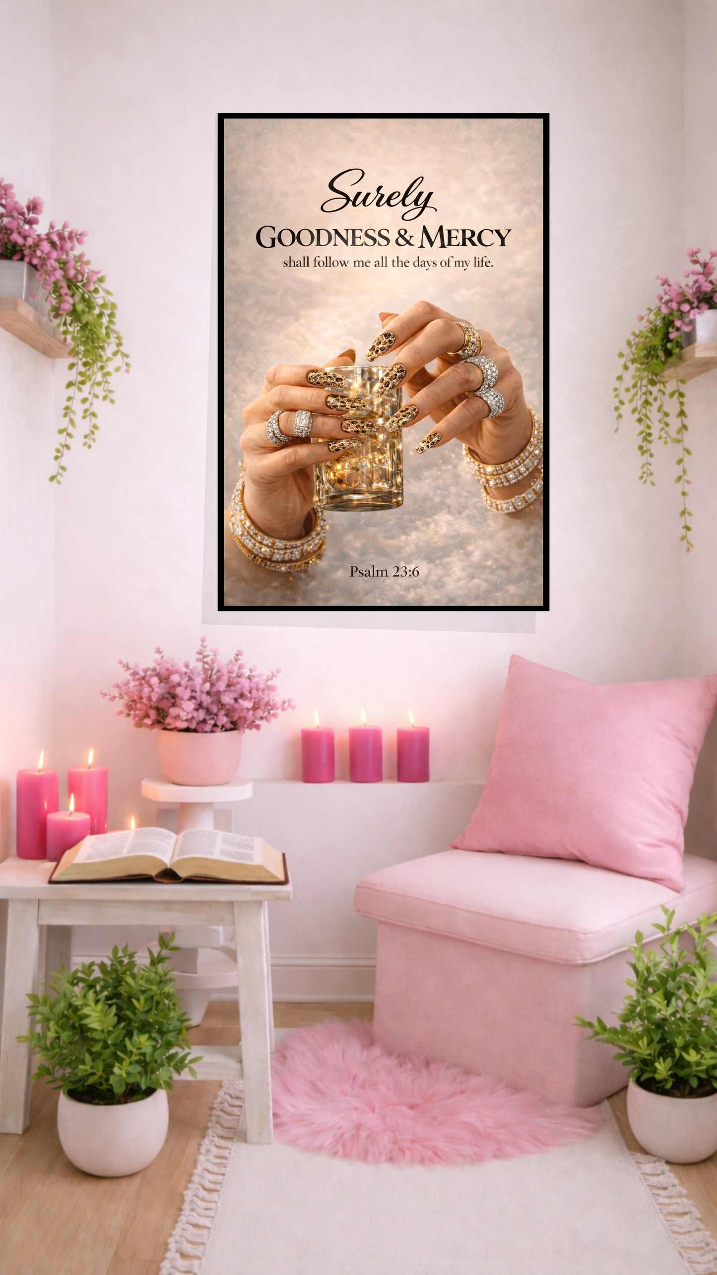 Psalm 23:6 “Surely Goodness and Mercy Shall Follow Me” Bible Verse Wall Art