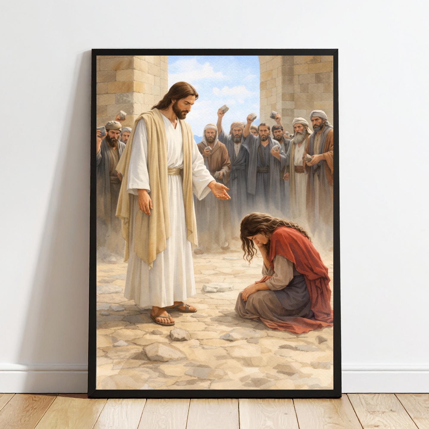 Jesus and the Woman Caught in Adultery Wall Art – “Let Him Cast the First Stone”