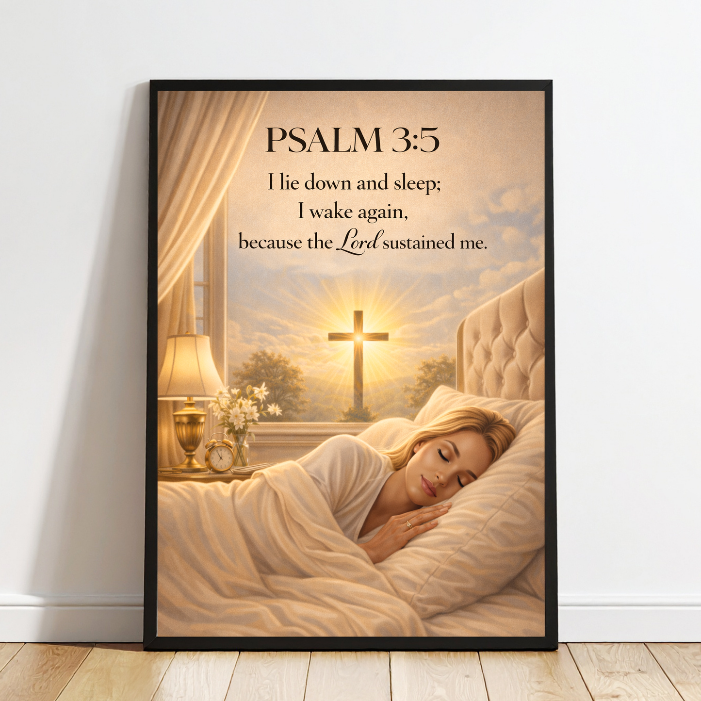 Psalm 3:5 “I Lie Down and Sleep; I Wake Again” Bible Verse Wall Art