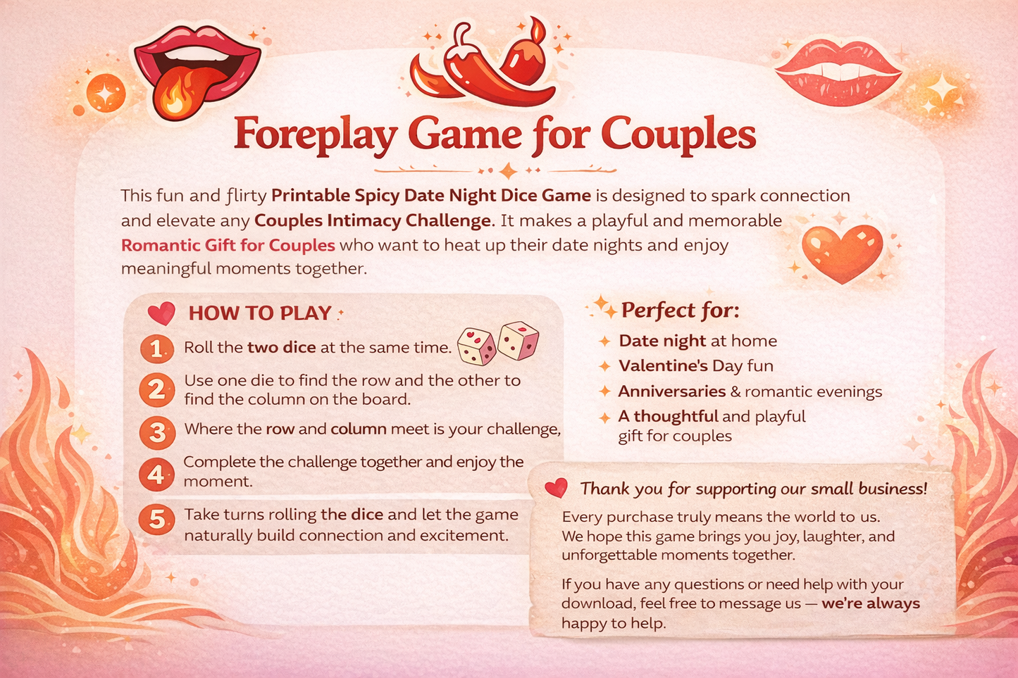 Spicy Dice – Couples Foreplay Game for Fun & Intimacy | Digital Download