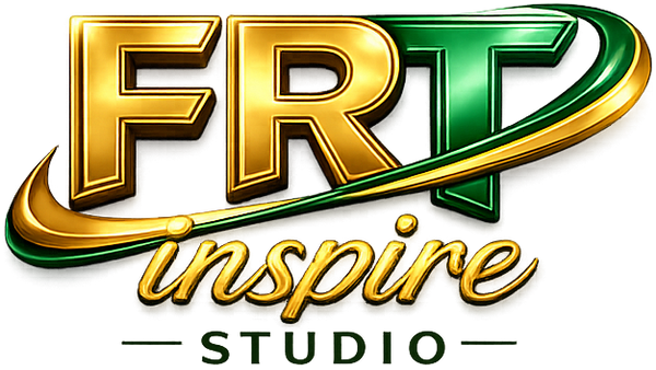 Logo of FRT Inspire Studio with gold and green colors on a white background