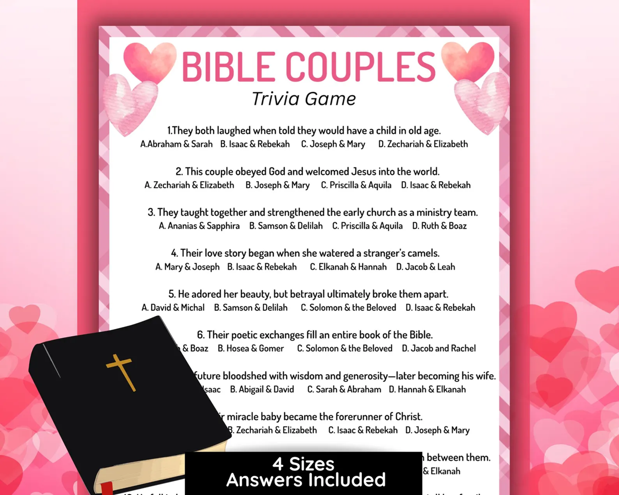 Bible Couples Trivia Game – Christian Valentine’s Activity & Love Quiz | Digital Download