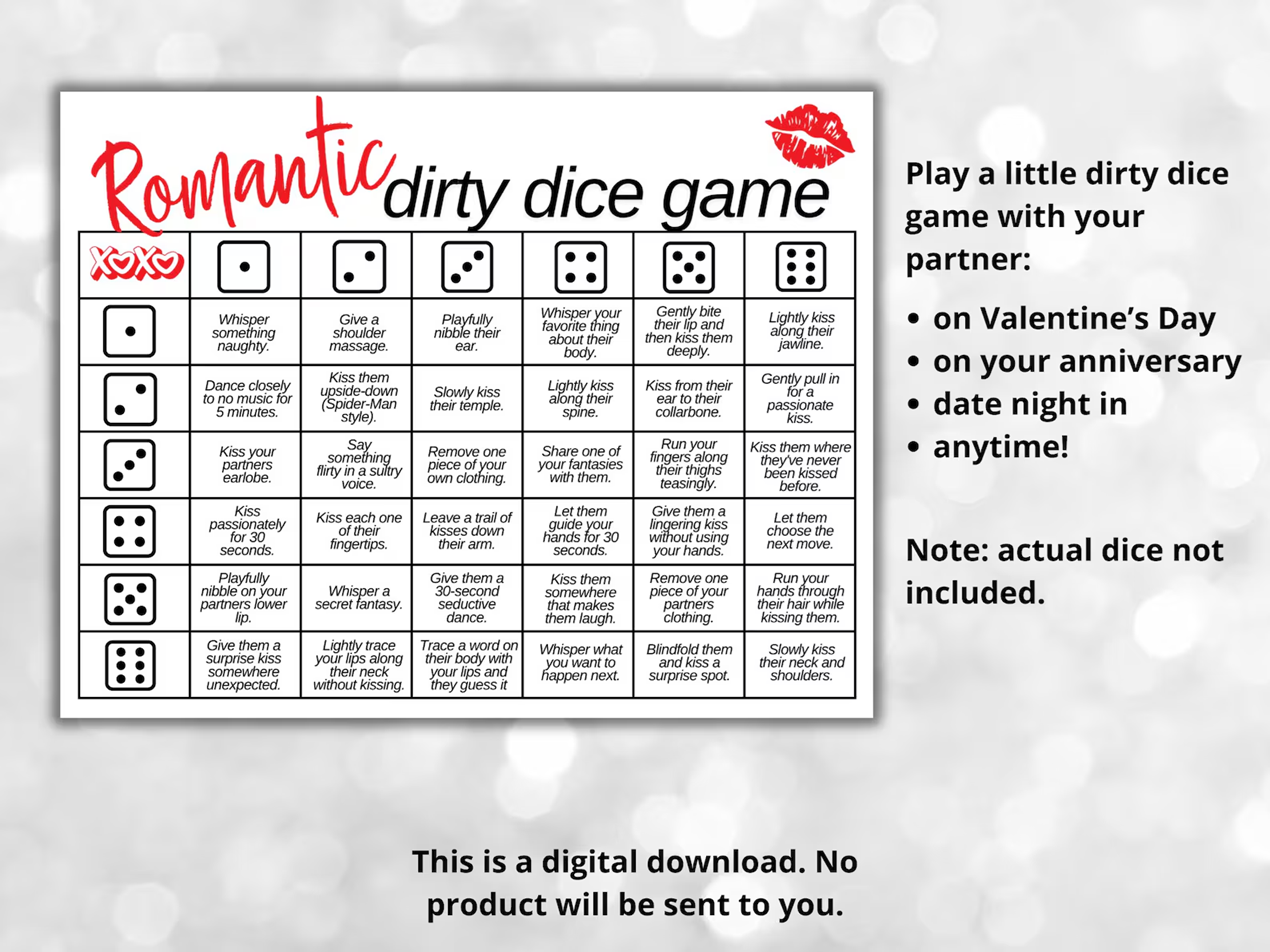 Romantic Dirty Dice Game – Couples Foreplay & Date Night Fun | Digital Download